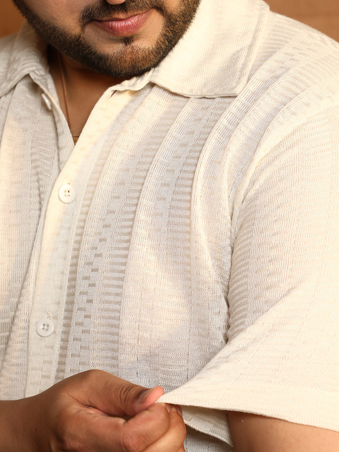 Dash-Ribbed Knit Polo Shirt