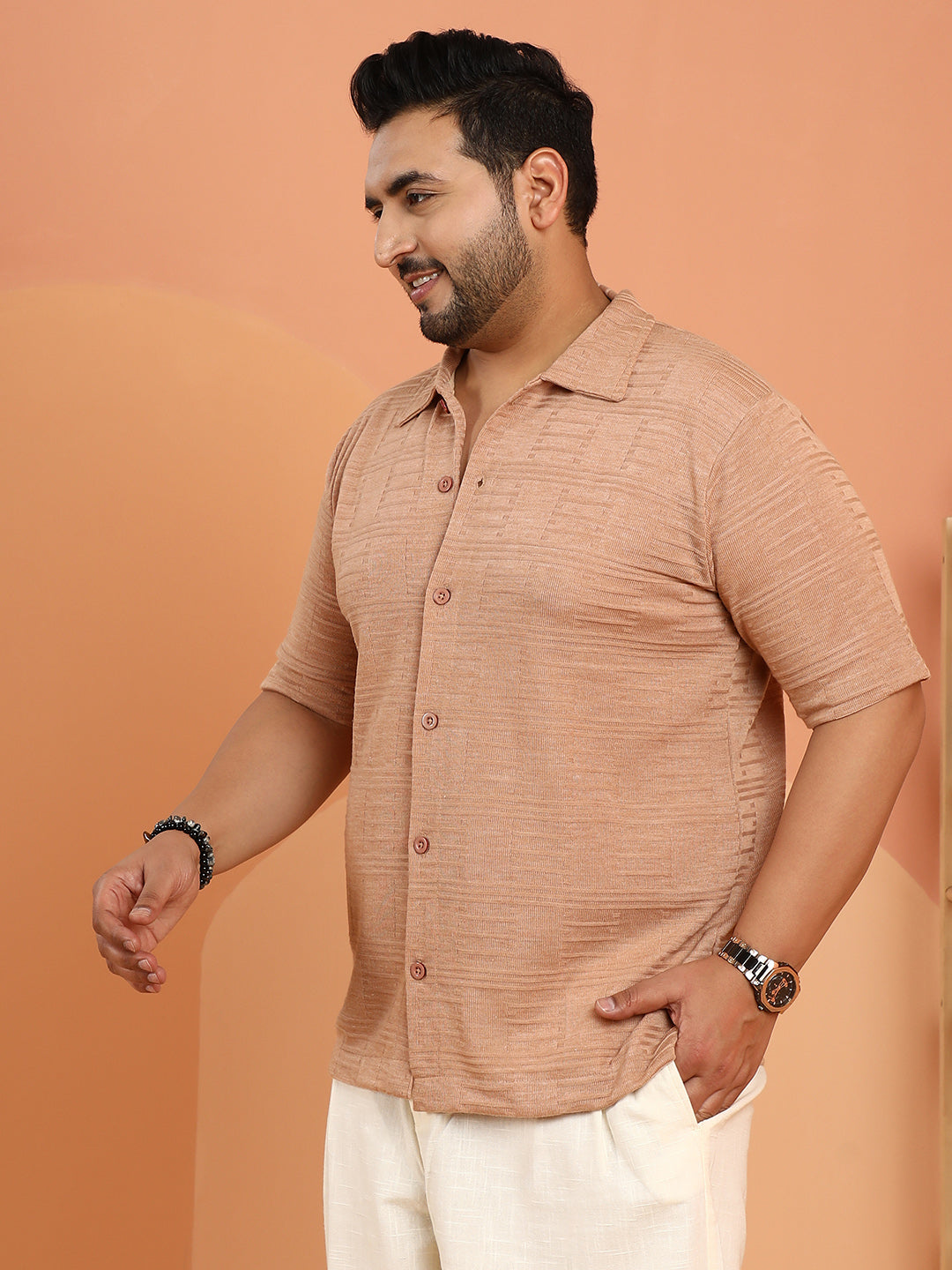 Dash-Ribbed Knit Polo Shirt