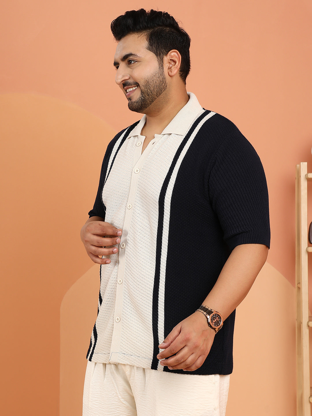 Contrast-Panel Knit Polo Shirt