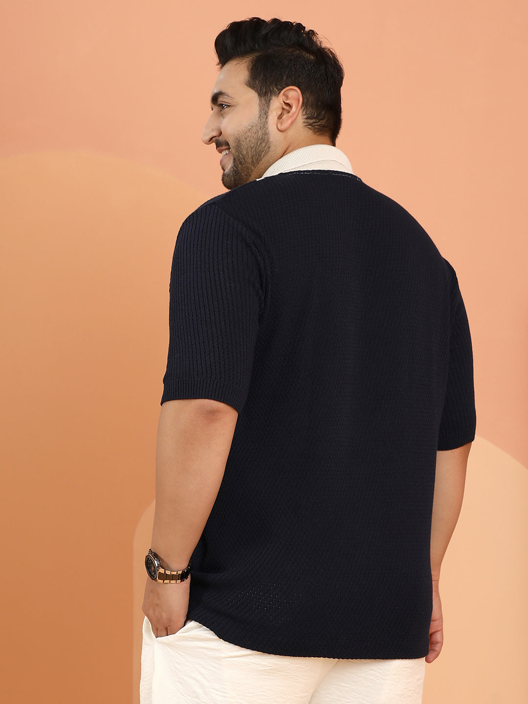 Contrast-Panel Knit Polo Shirt