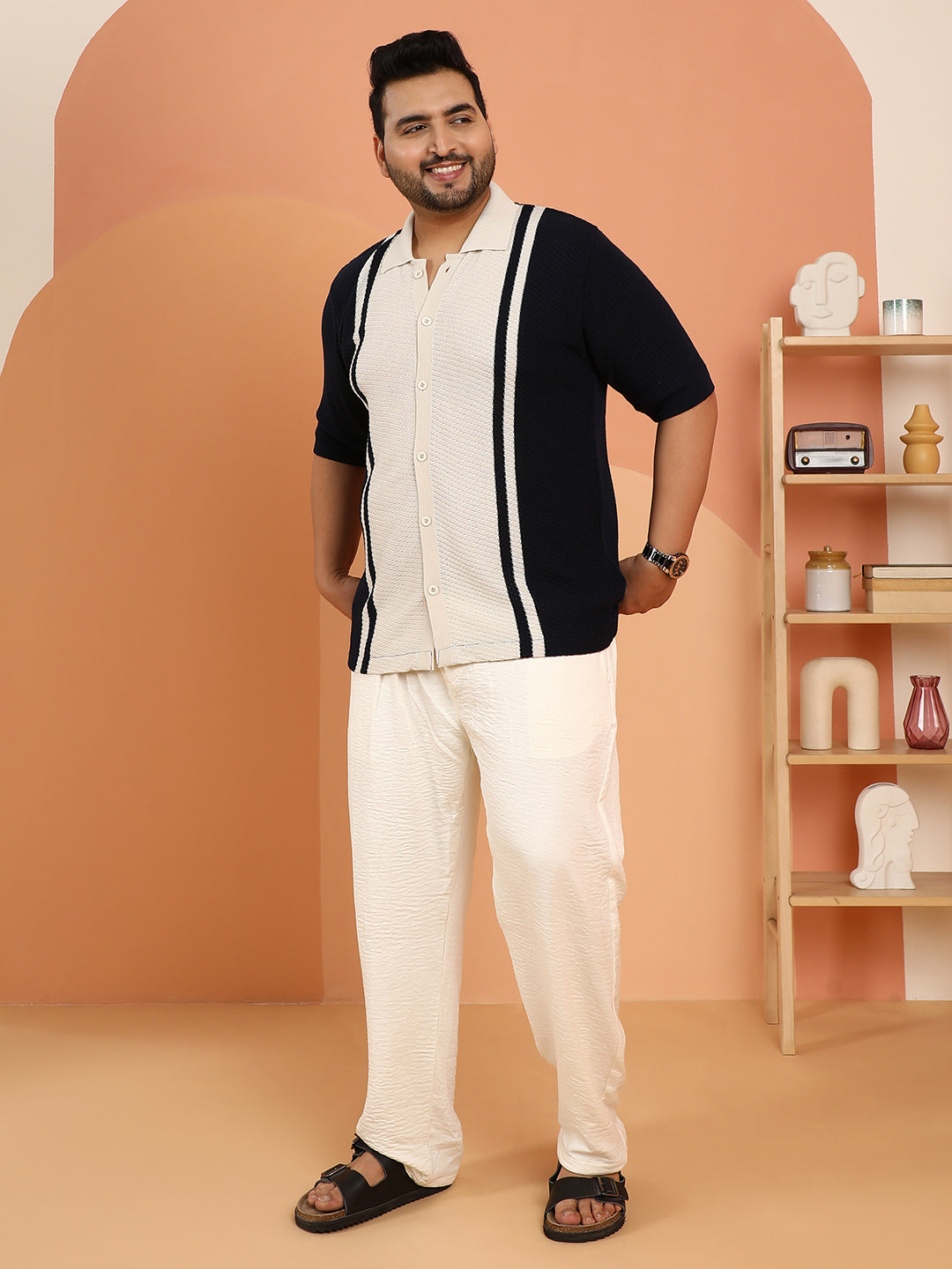 Contrast-Panel Knit Polo Shirt