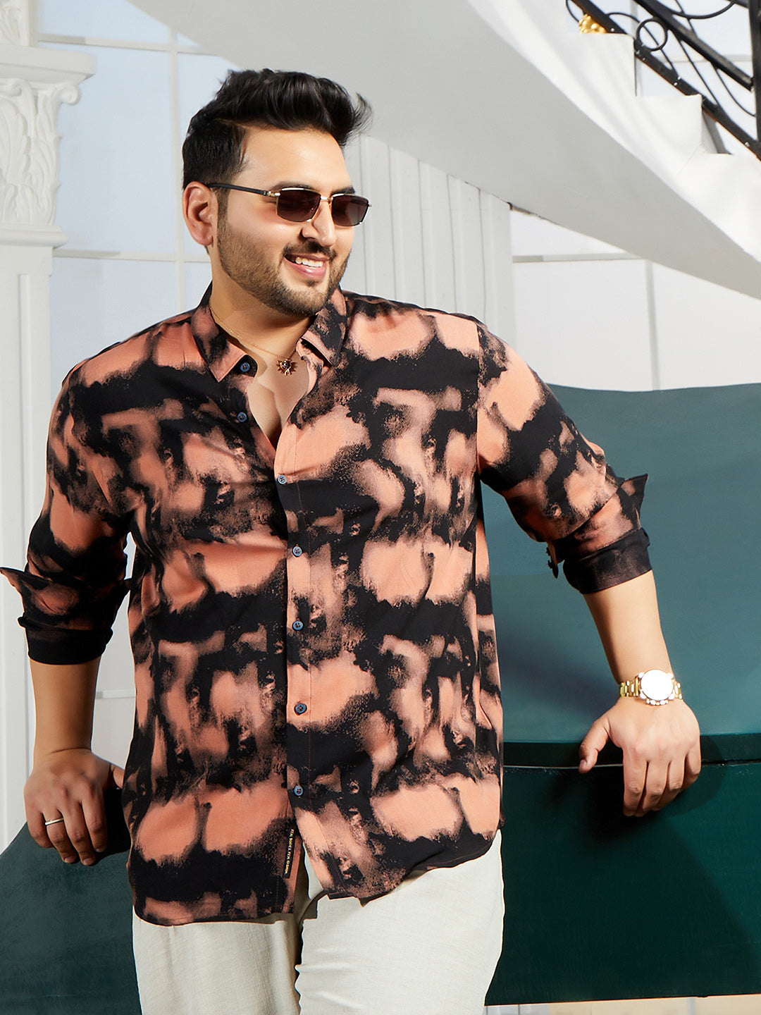Smudged-Block Regular Shirt