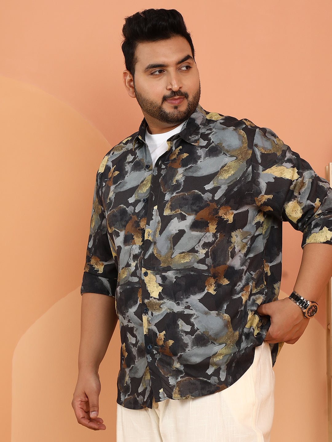 Metallic-Stained Floral Shirt