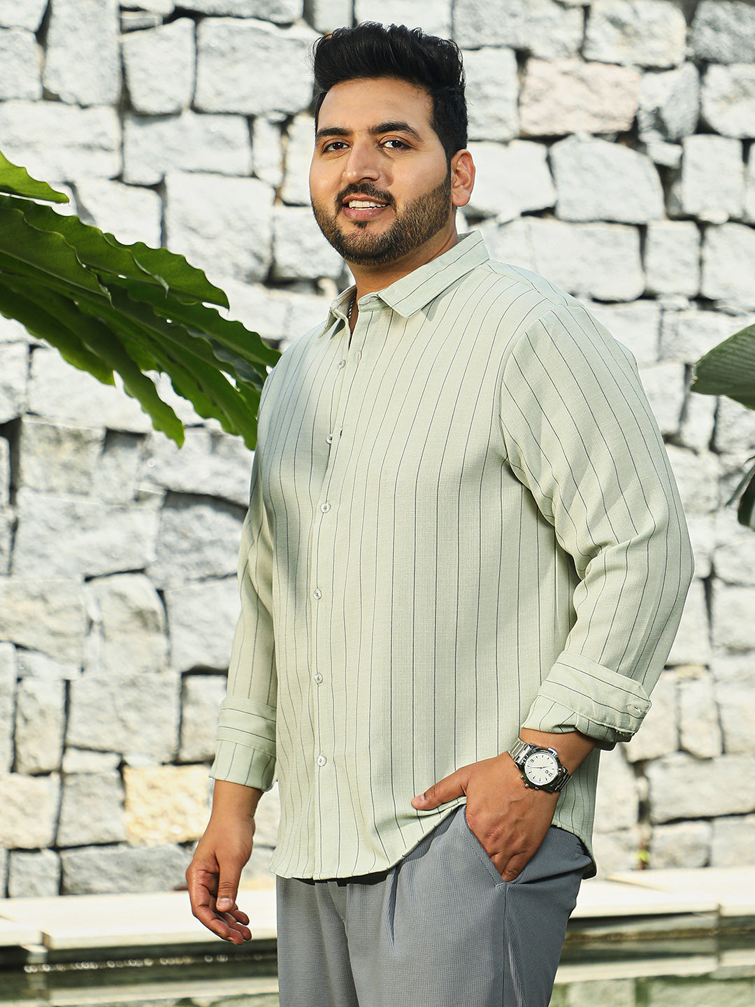 Unbalanced-Pinstripe Shirt