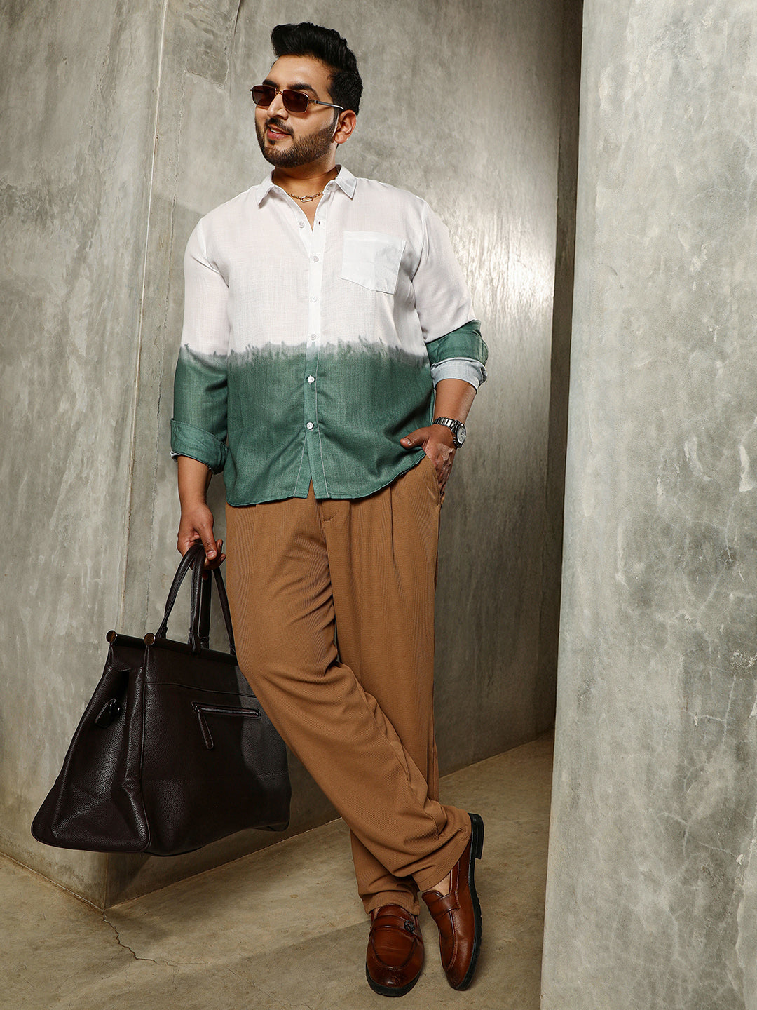 Ombre-Plunge Regular Shirt