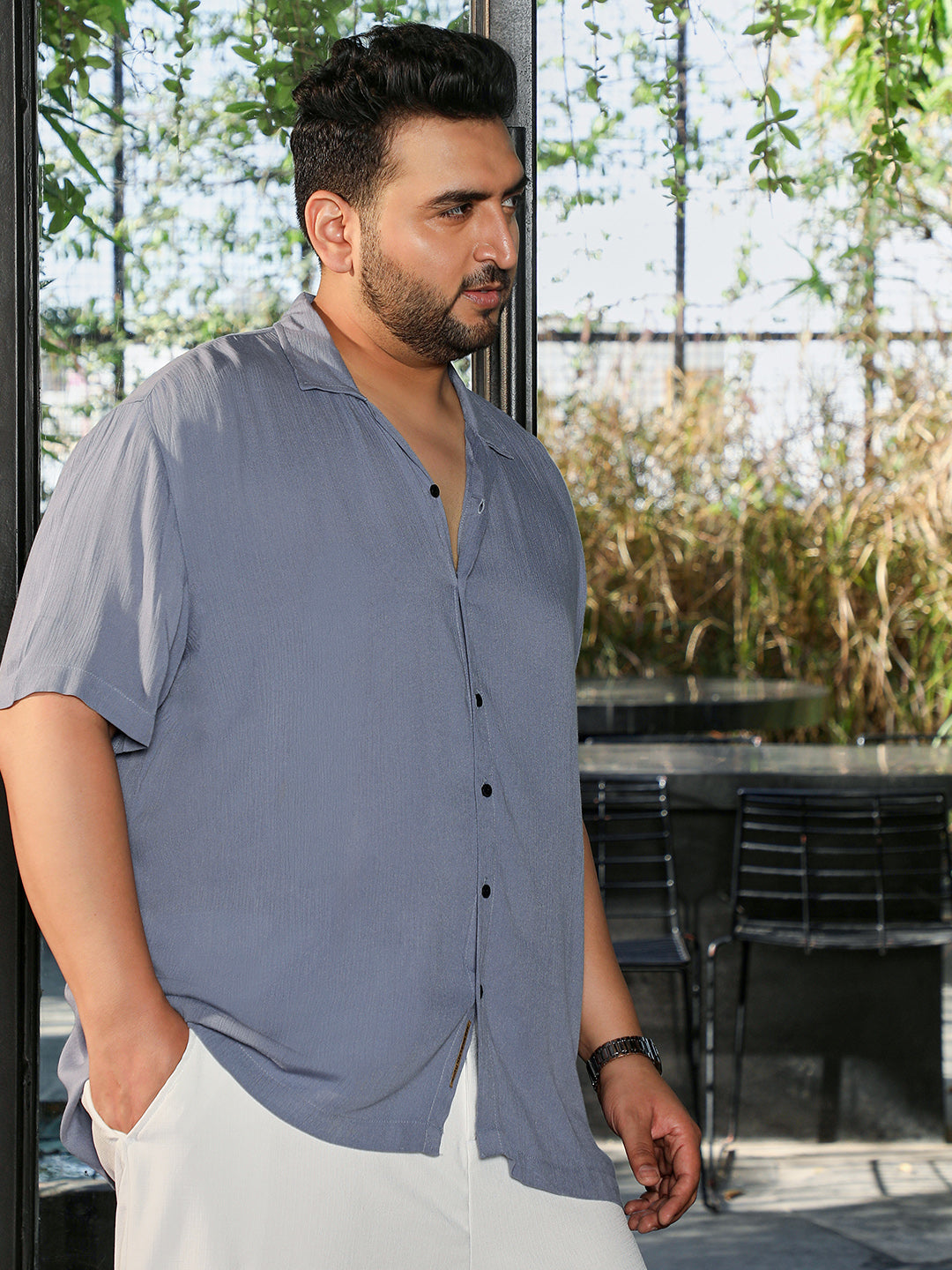 Light Steel Blue Textured Shirt