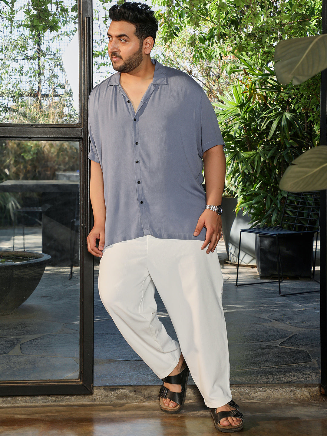 Light Steel Blue Textured Shirt