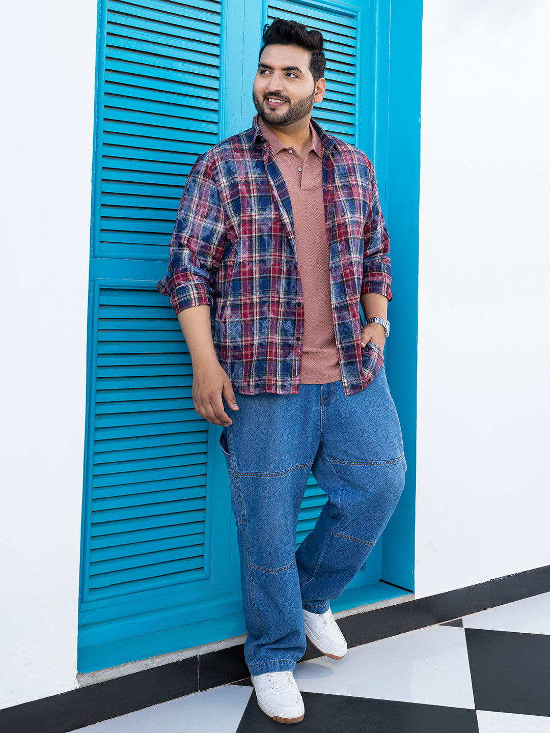 Dark-Plaid Relaxed Shirt