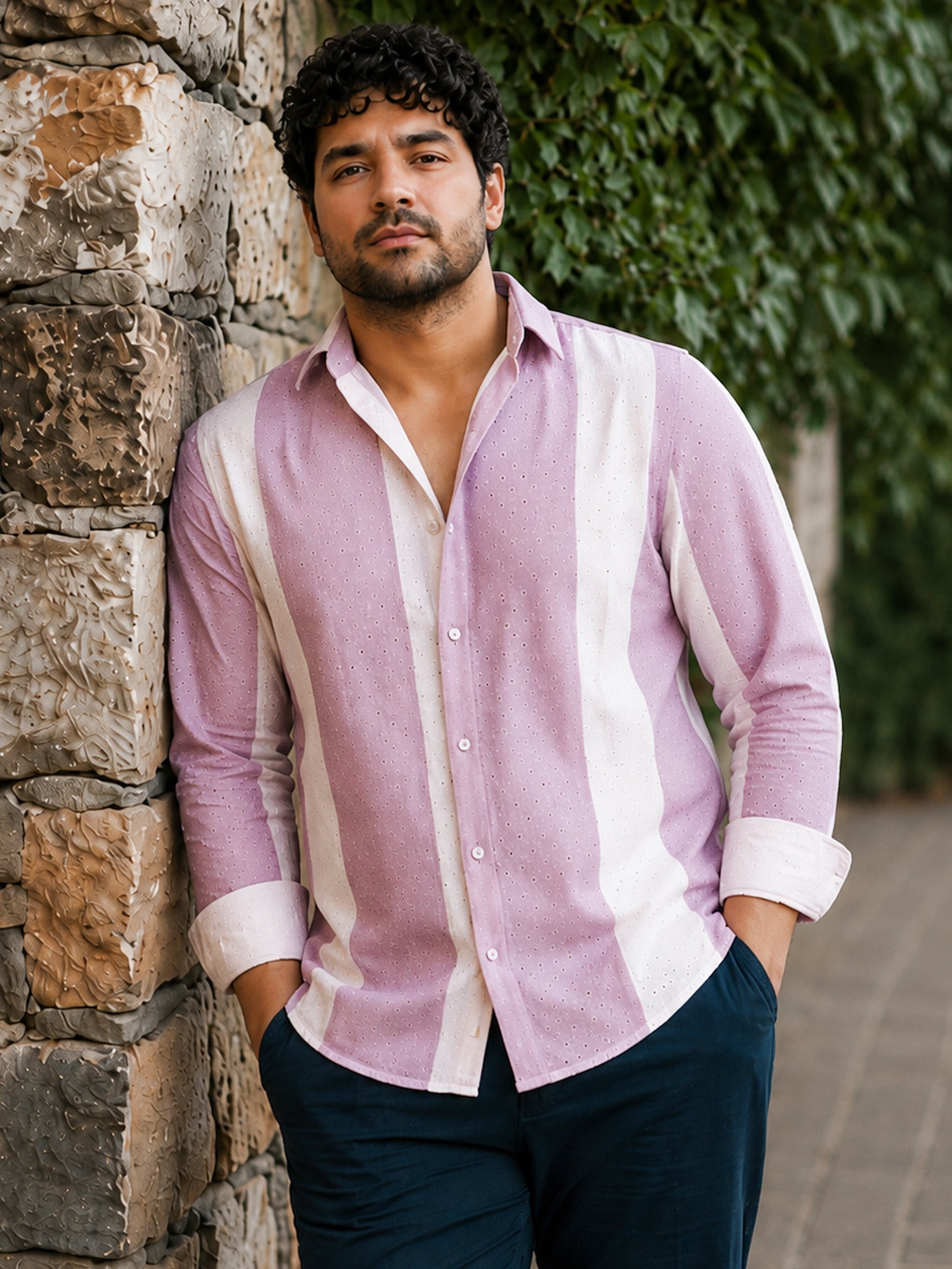 Vertical Stripe Schiffli Shirt