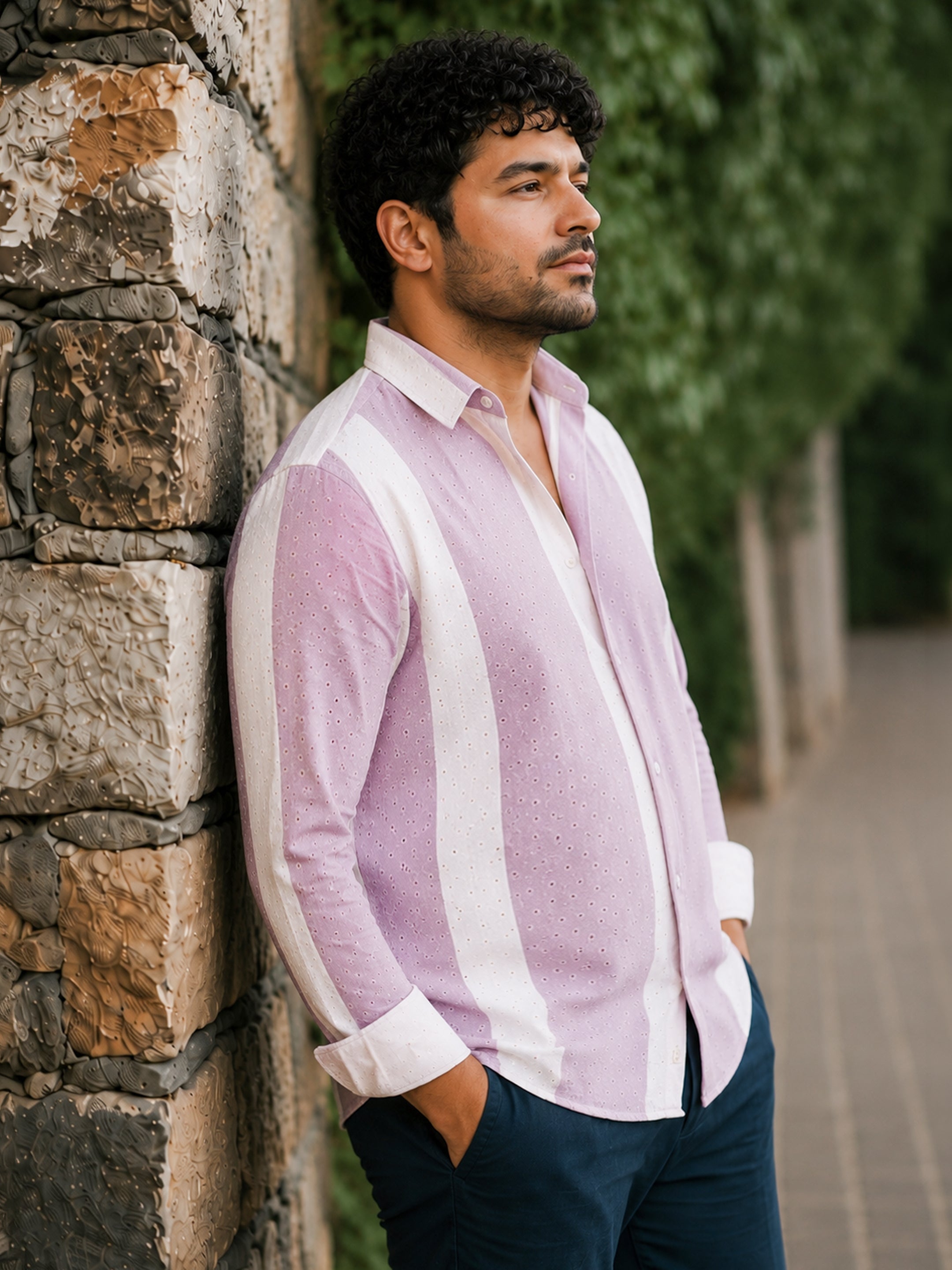 Vertical Stripe Schiffli Shirt