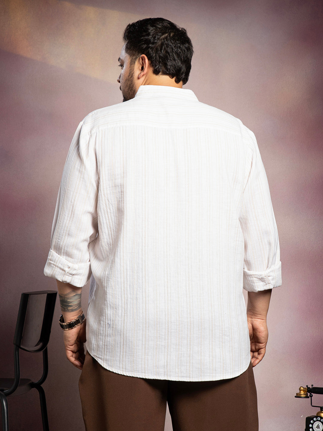 Striped Extended-Band Collar Shirt