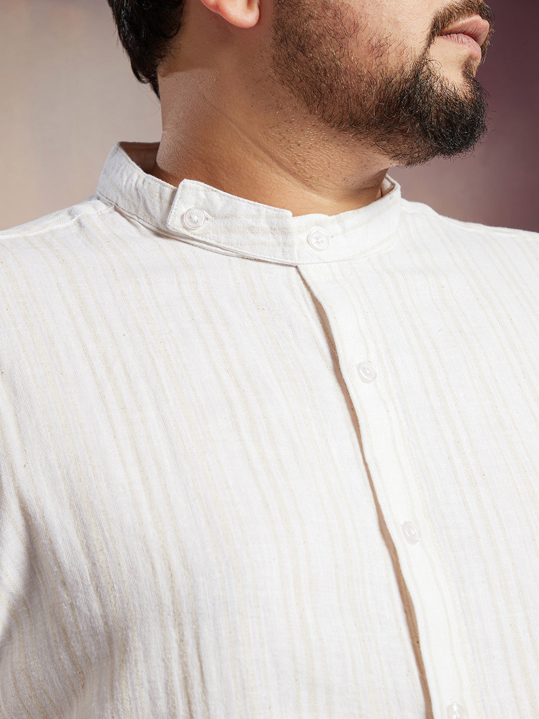 Striped Extended-Band Collar Shirt