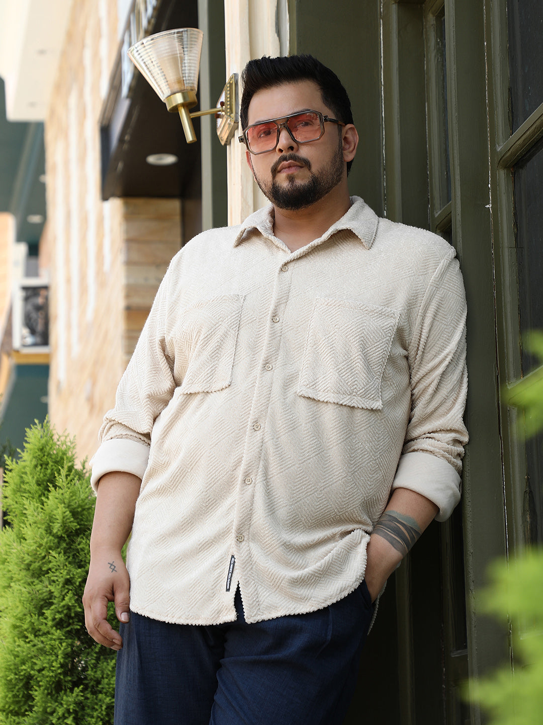Weave-Block Regular Shirt
