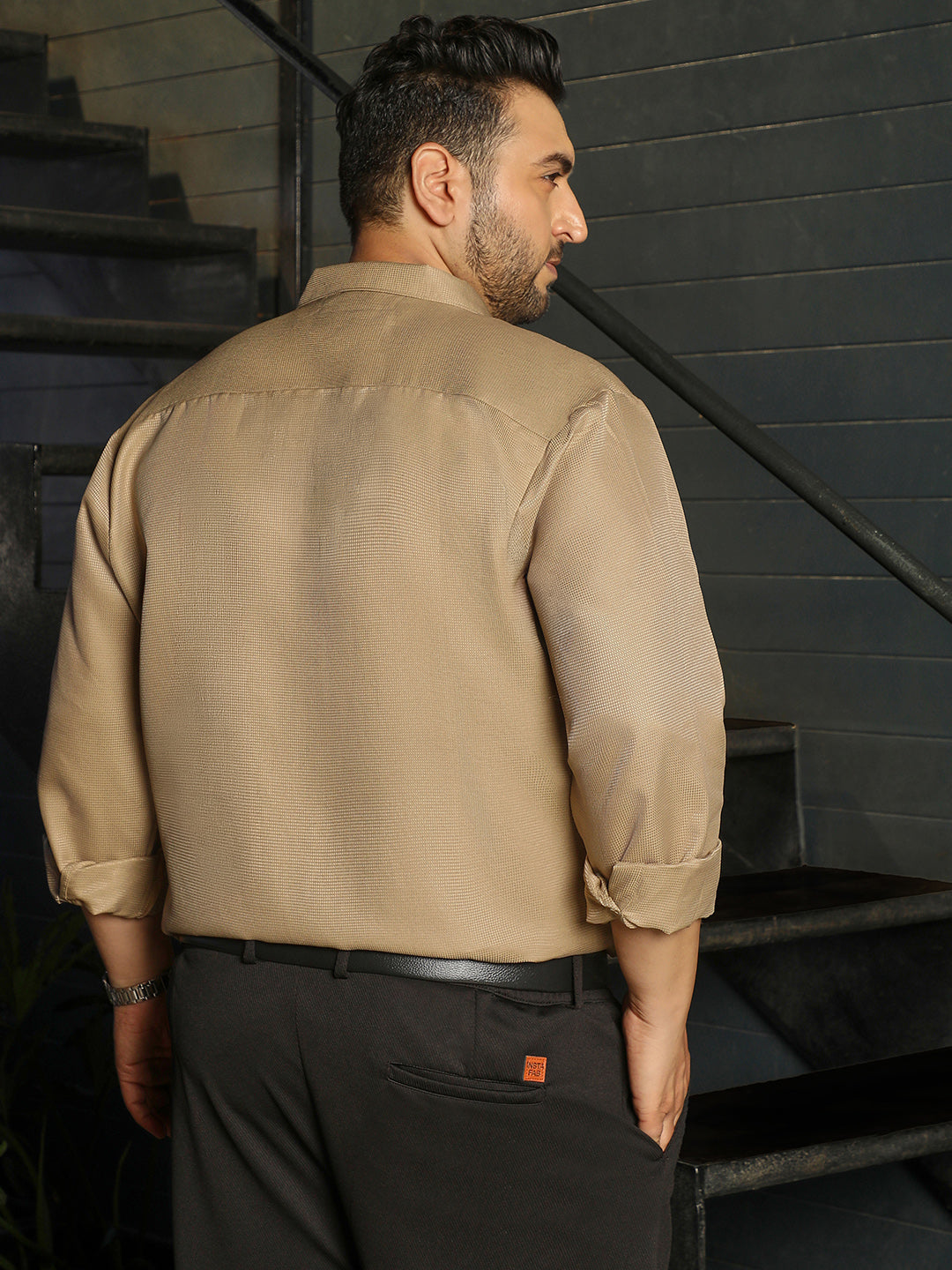 Khaki Self Design Shirt