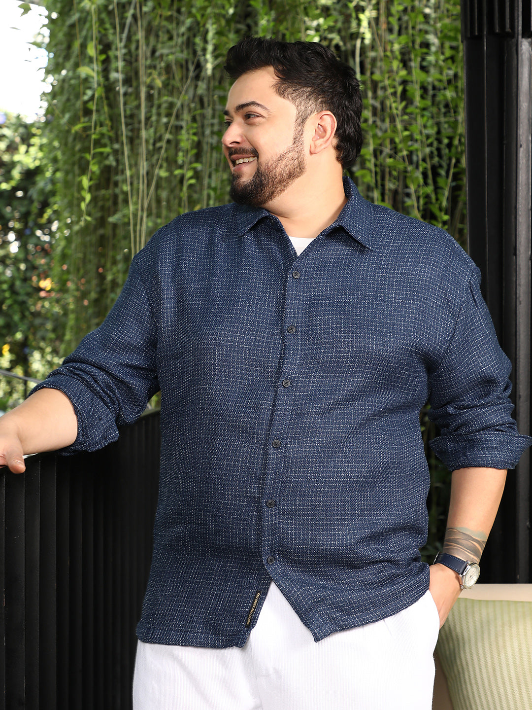 Grid-Weave Jacquard Shirt