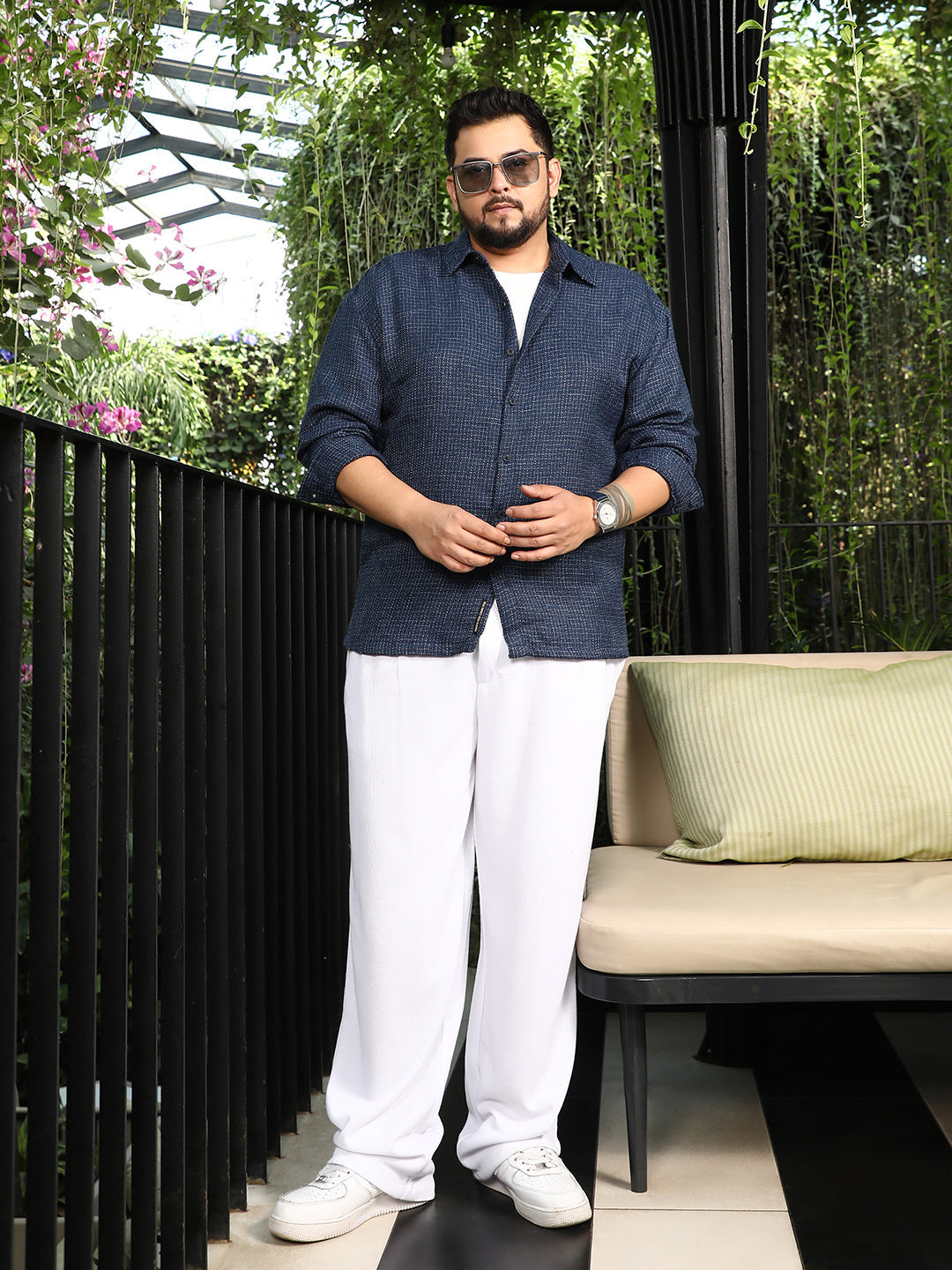 Grid-Weave Jacquard Shirt