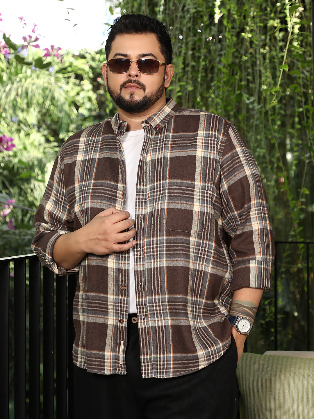 Button-Down Shadow-Plaid Shirt