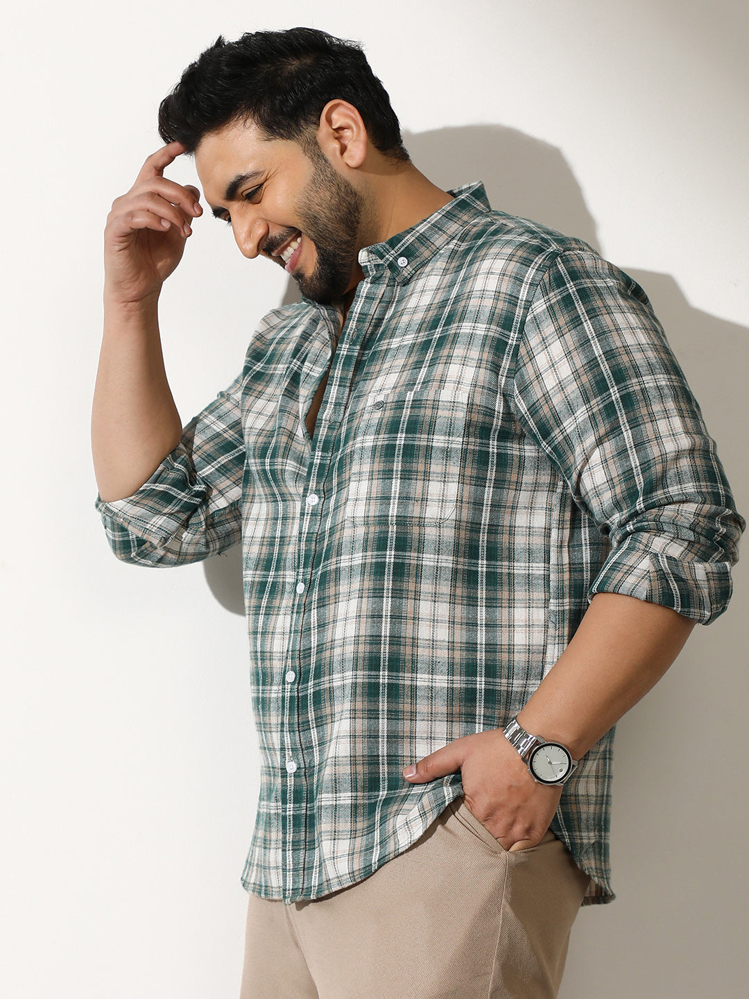 Button-Down Ombre-Plaid Shirt