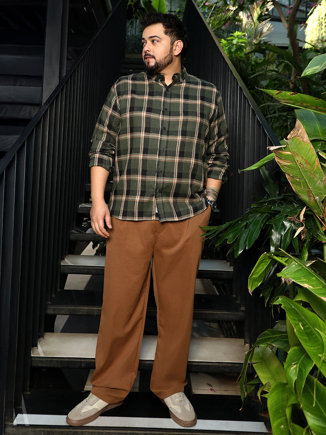 Button-Down Shadow-Plaid Shirt