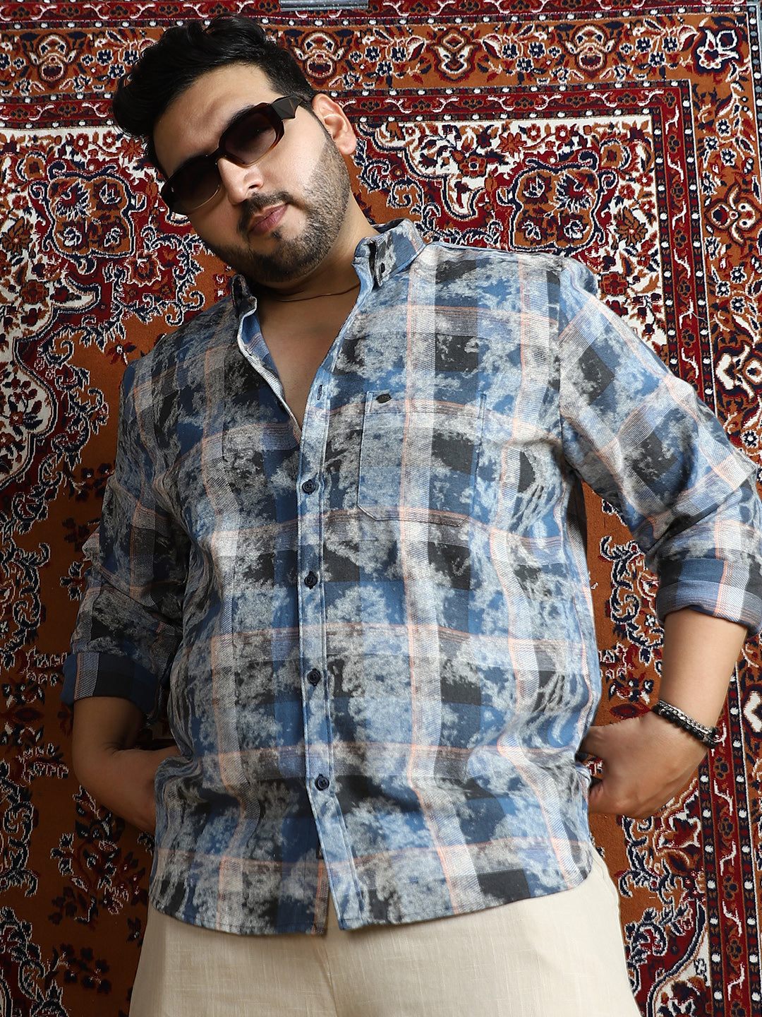 Faded-Plaid Regular Shirt