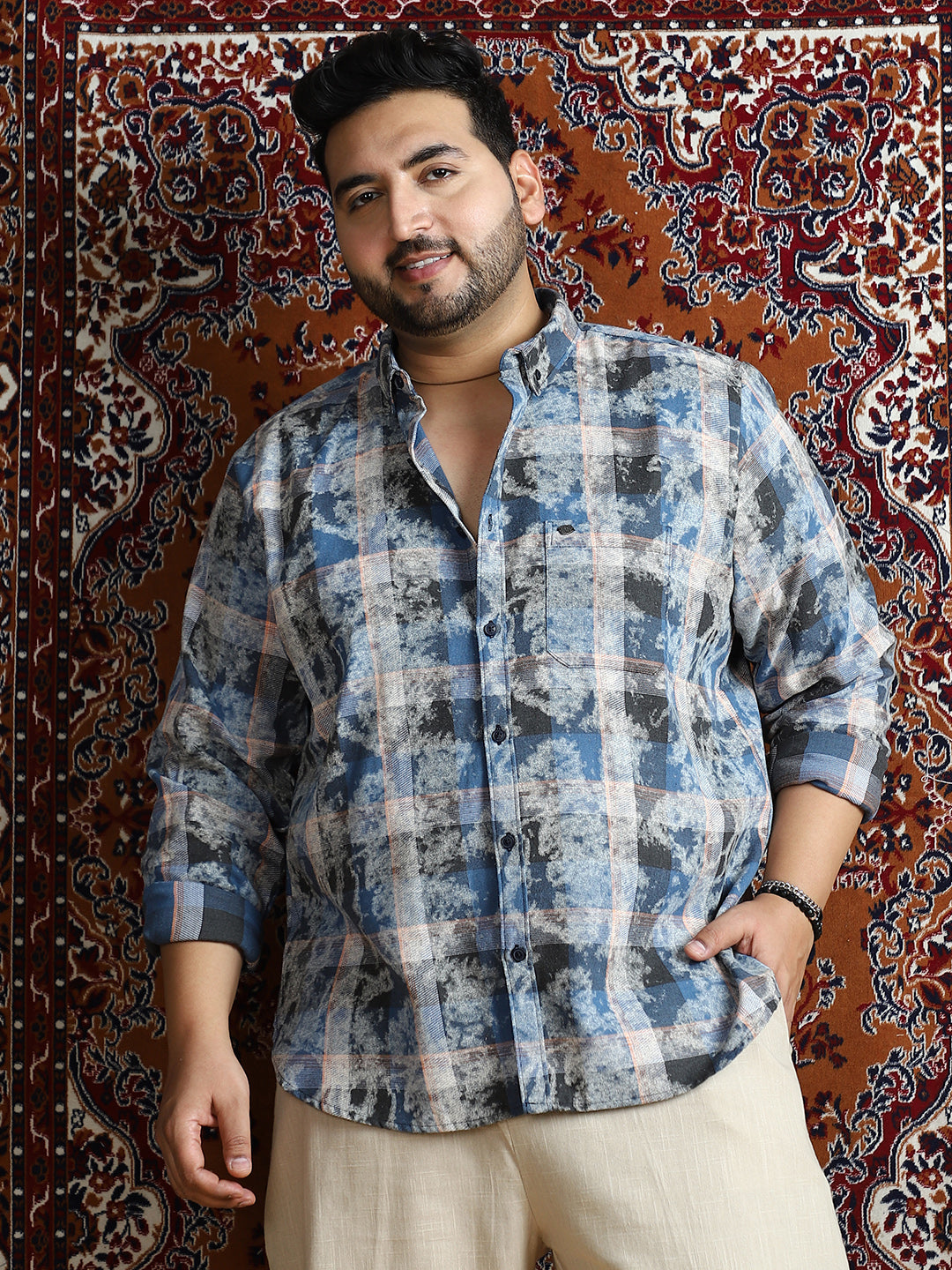 Faded-Plaid Regular Shirt