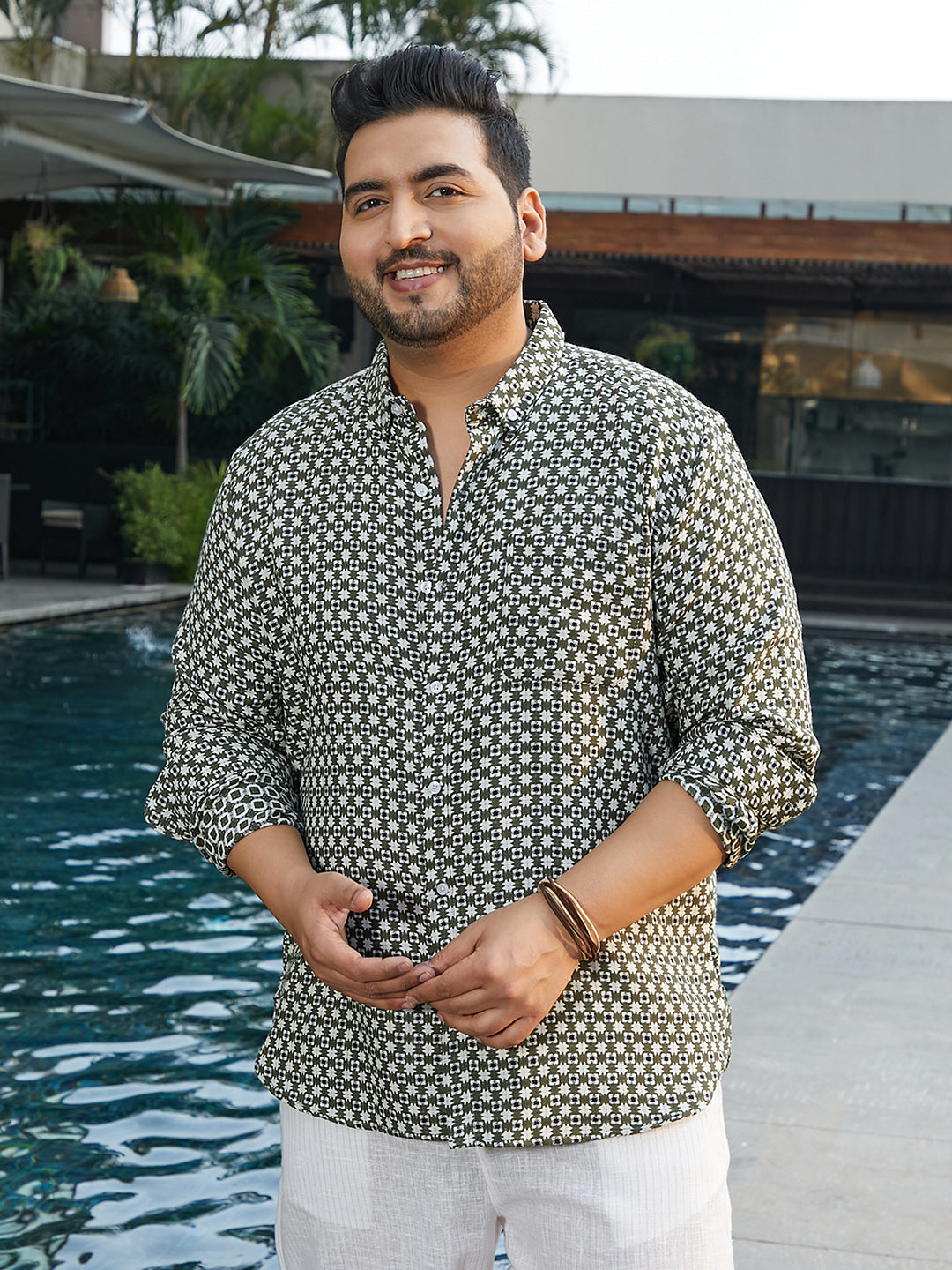 Motif-Block Regular Shirt