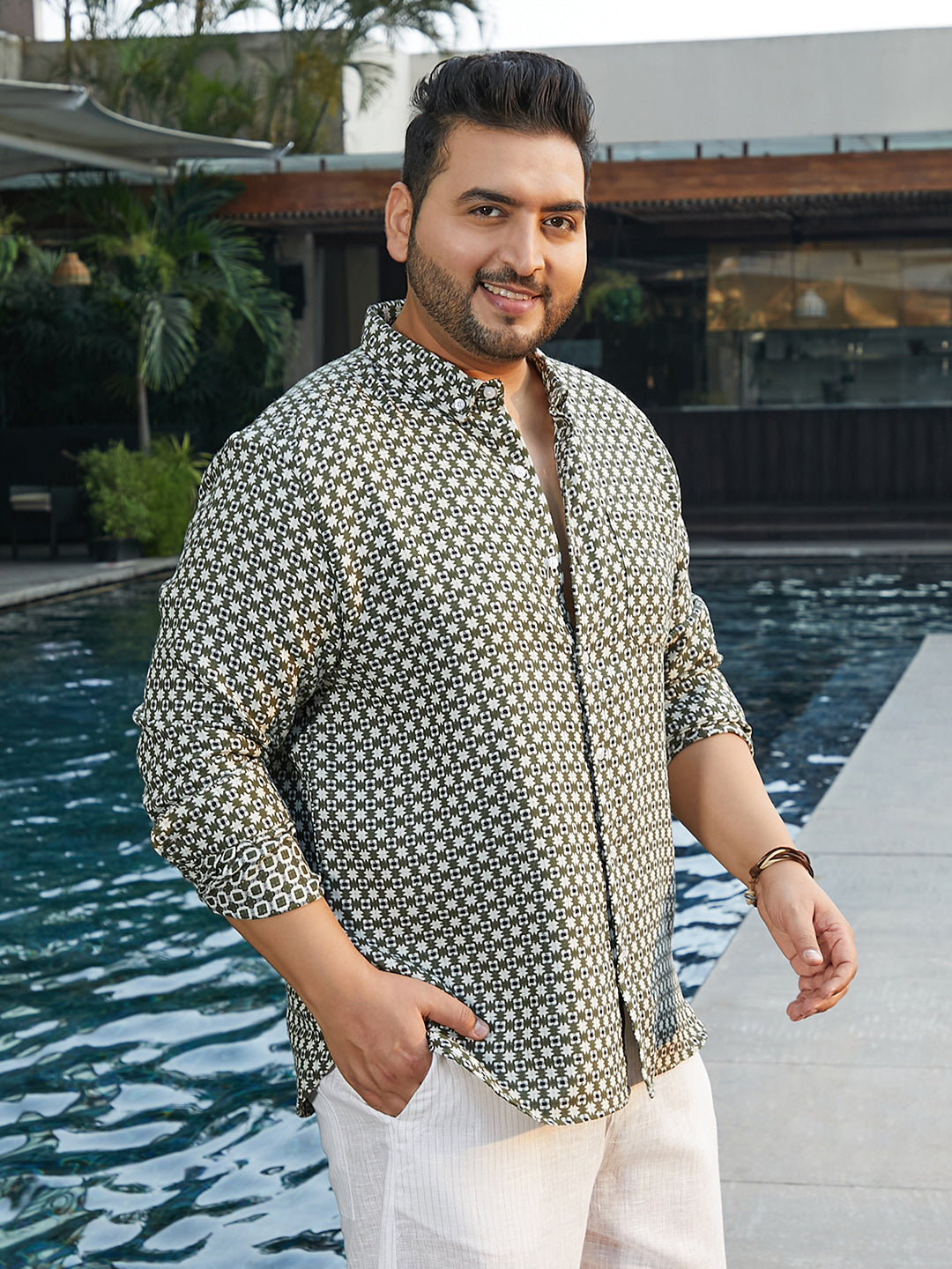 Motif-Block Regular Shirt