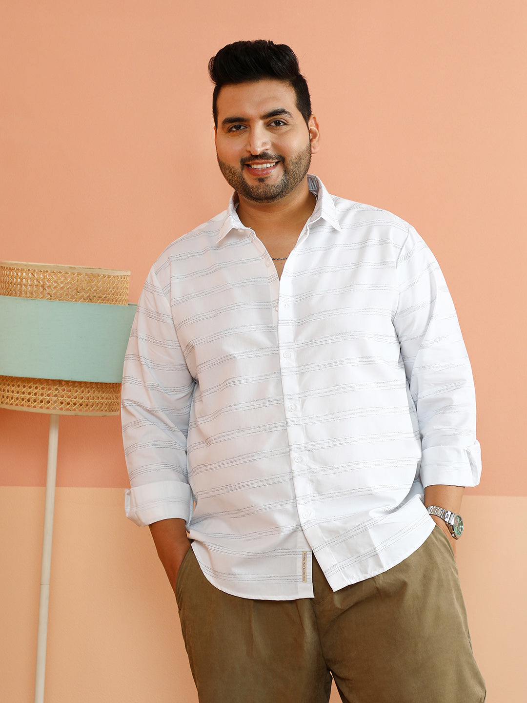 Horizontal Textured-Stripe Shirt