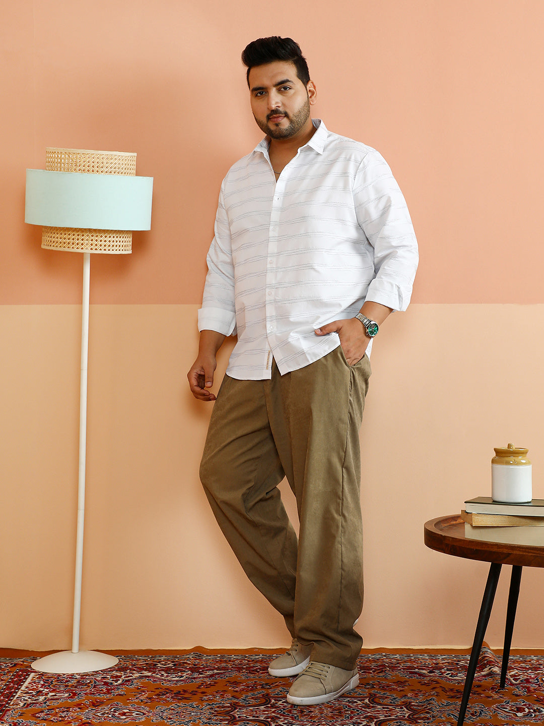 Horizontal Textured-Stripe Shirt