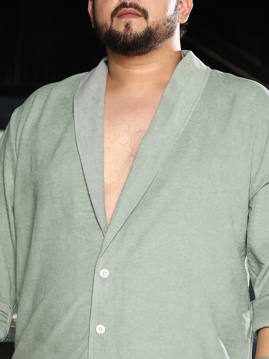 Solid Shawl Collar Relaxed Shirt