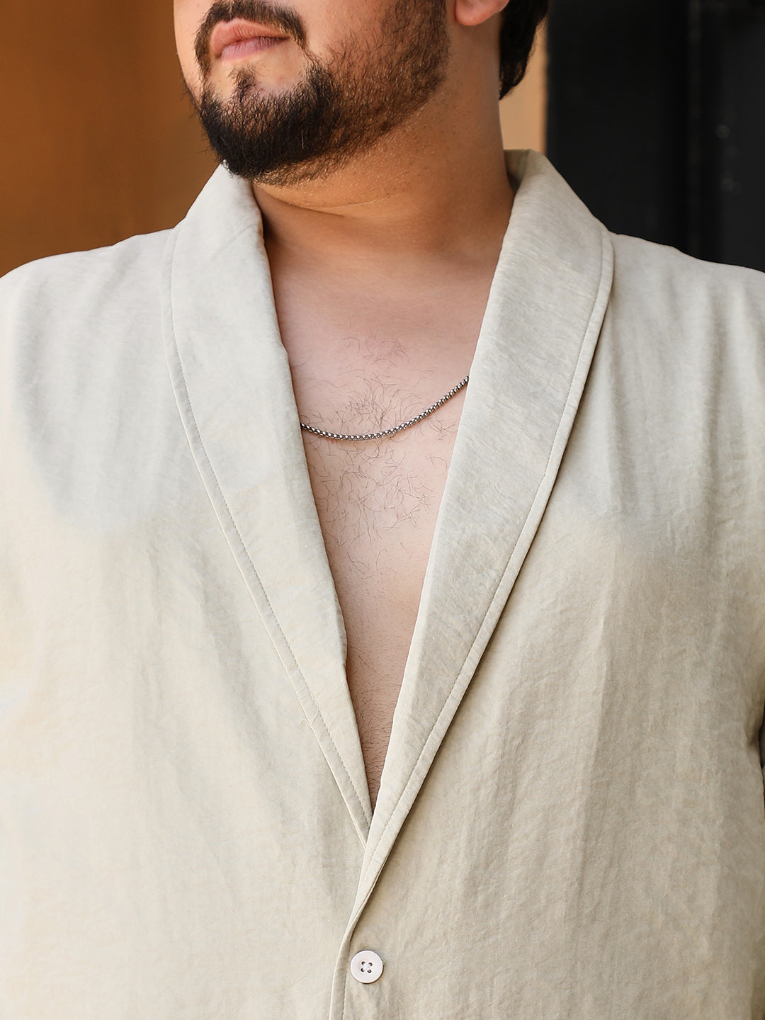 Solid Shawl Collar Relaxed Shirt