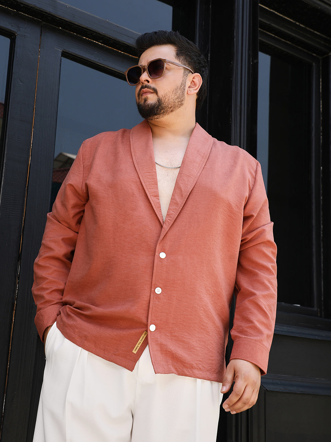 Solid Shawl Collar Relaxed Shirt