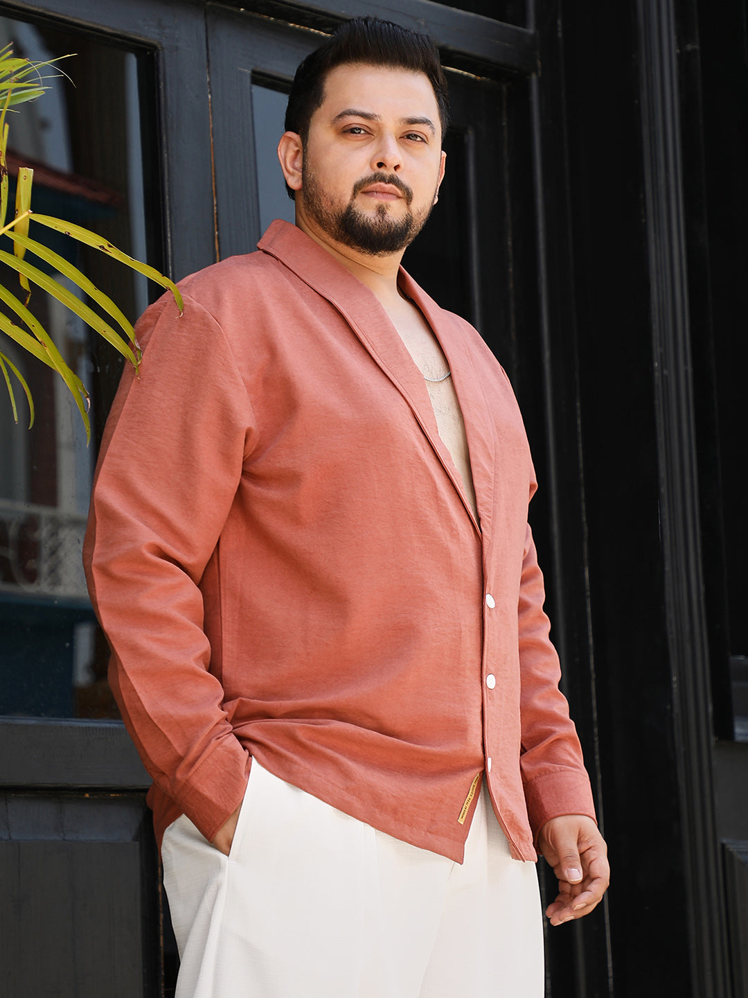 Solid Shawl Collar Relaxed Shirt