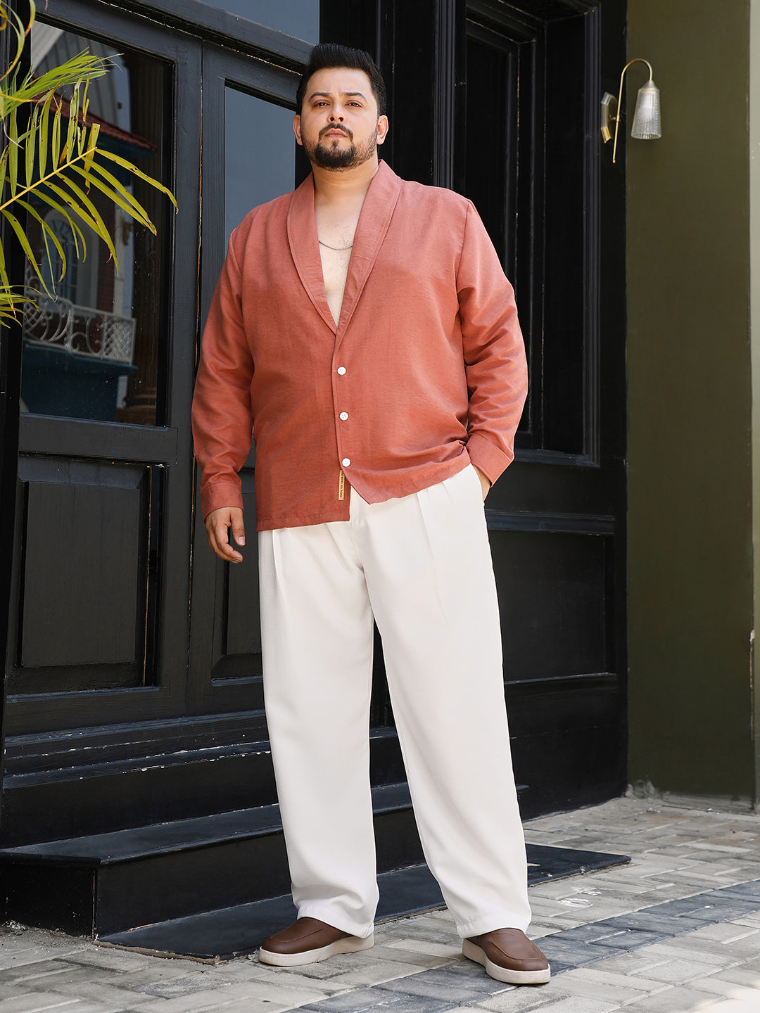 Solid Shawl Collar Relaxed Shirt