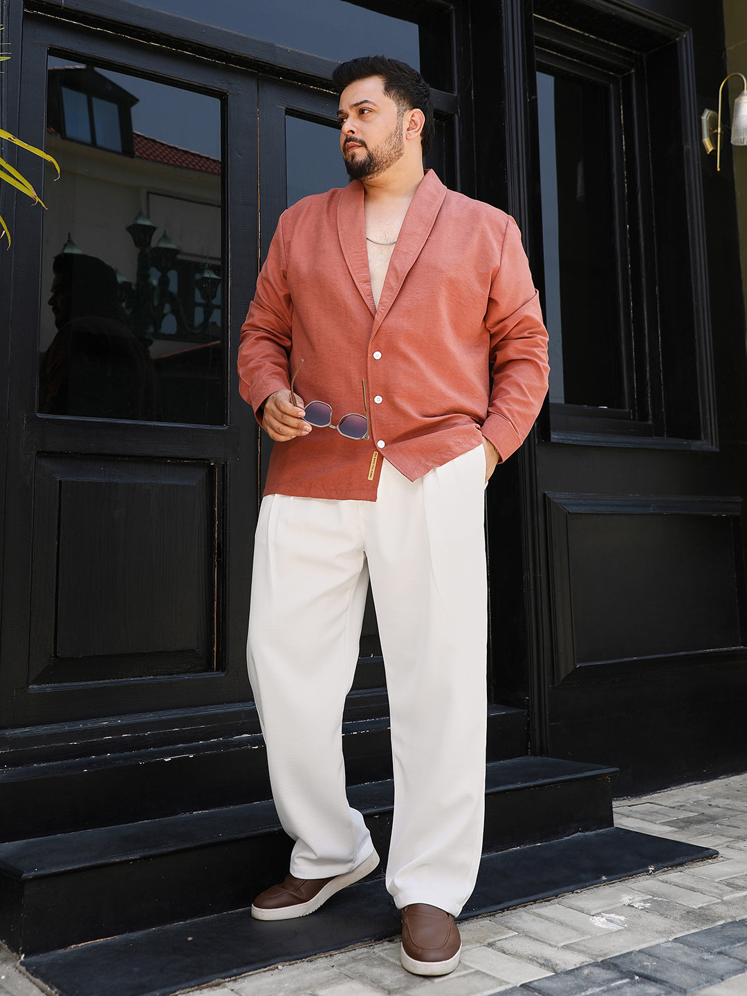Solid Shawl Collar Relaxed Shirt