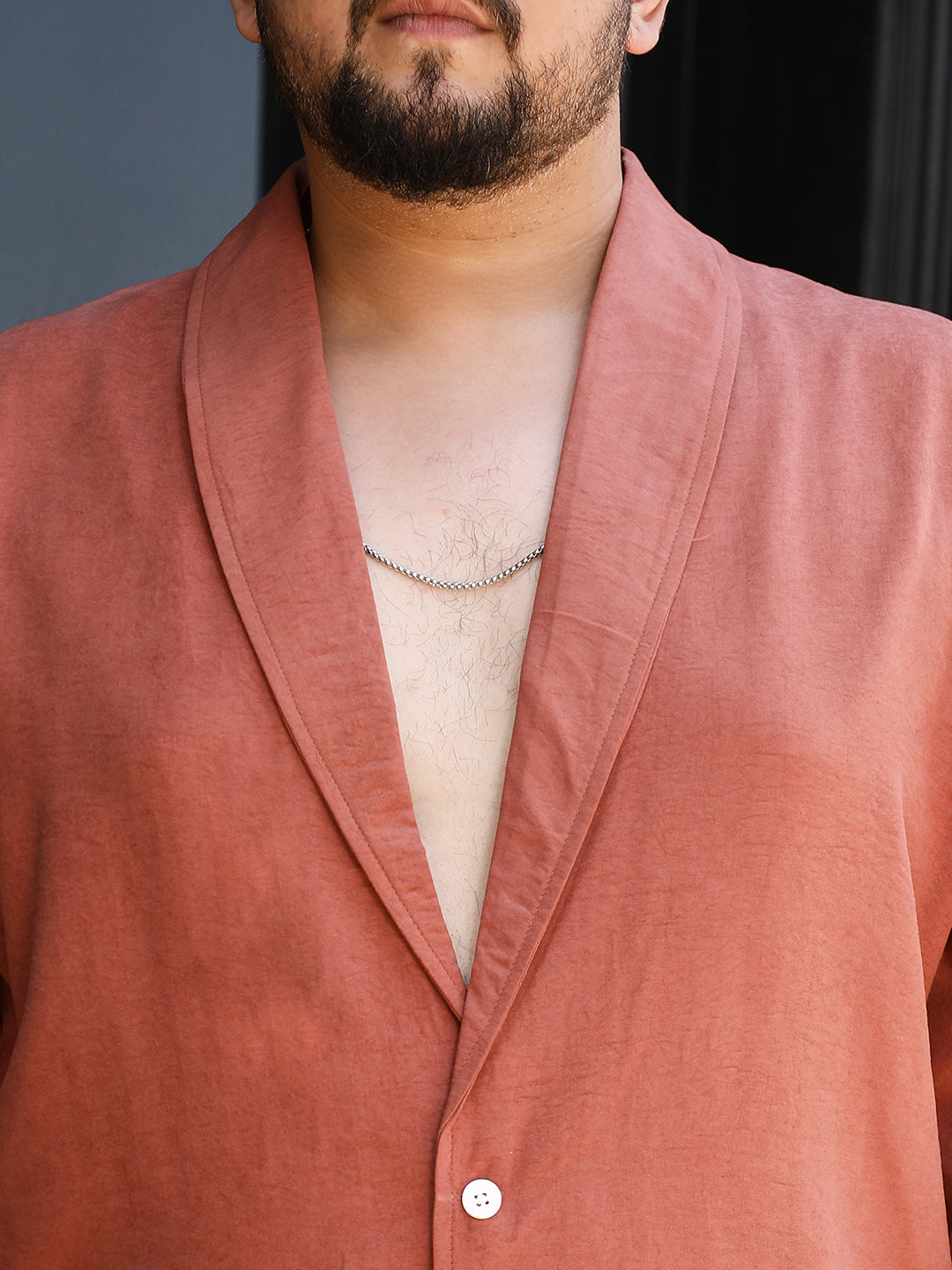 Solid Shawl Collar Relaxed Shirt