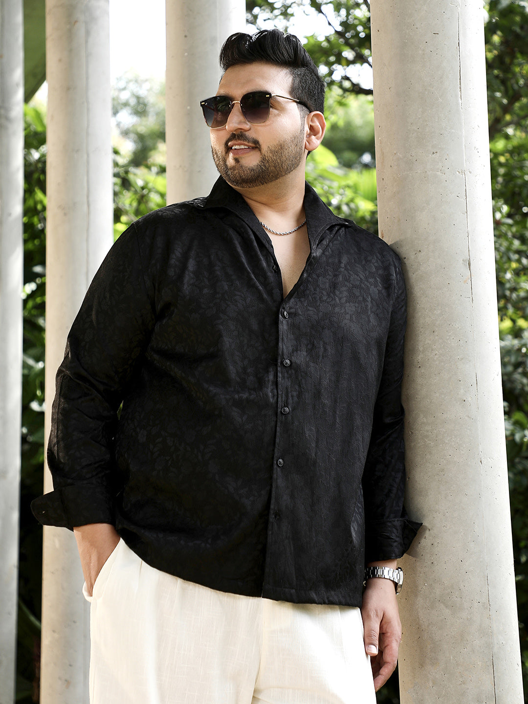 Floral-Jacquard Button-Down Relaxed Shirt