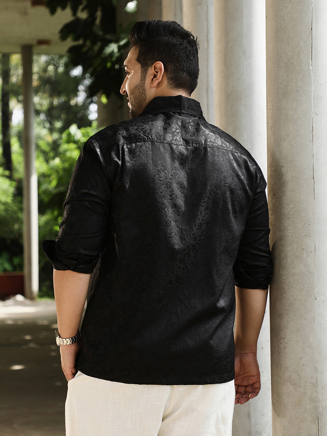 Floral-Jacquard Button-Down Relaxed Shirt
