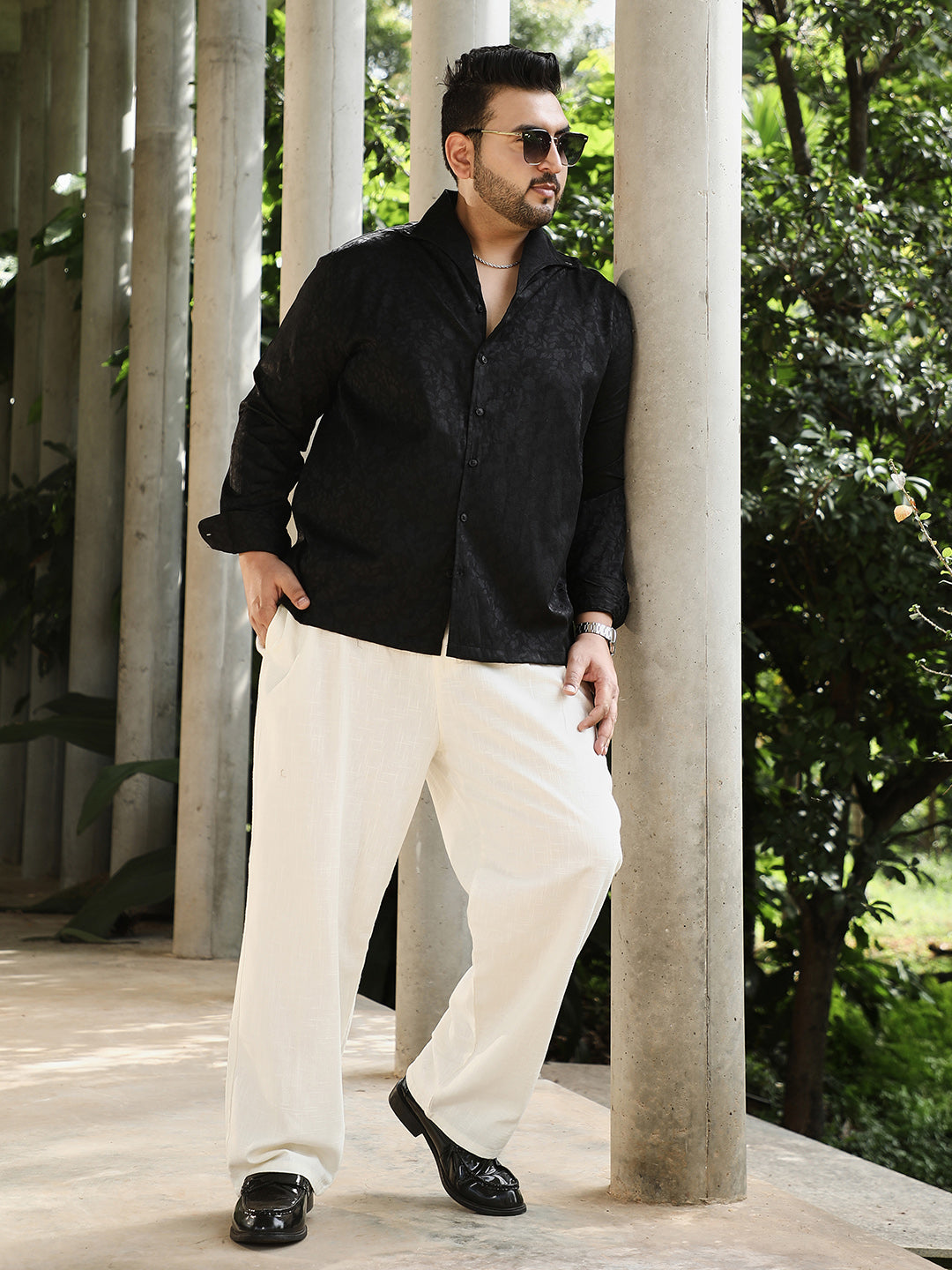 Floral-Jacquard Button-Down Relaxed Shirt