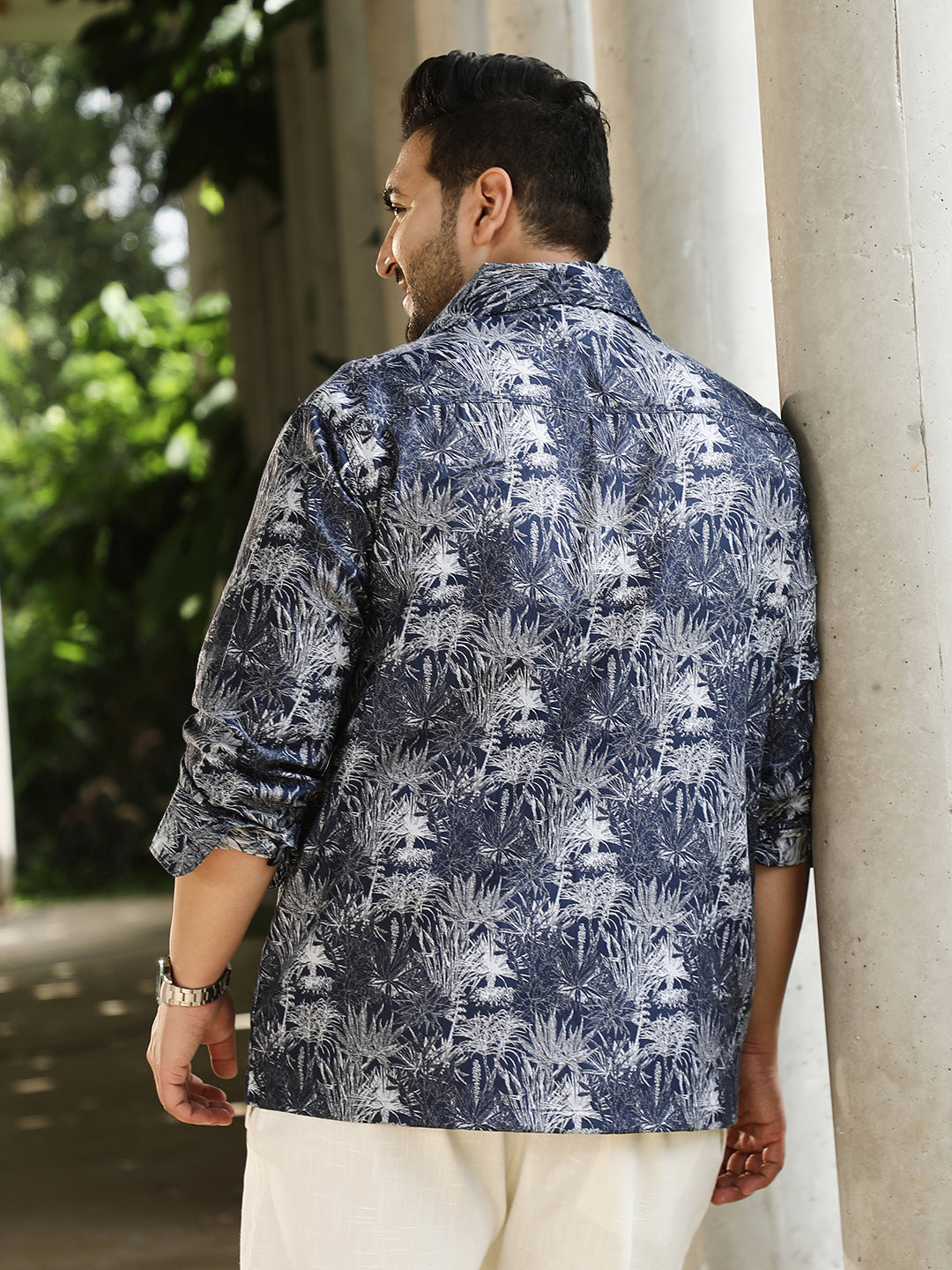 Foliage-Jacquard Button-Down Relaxed Shirt