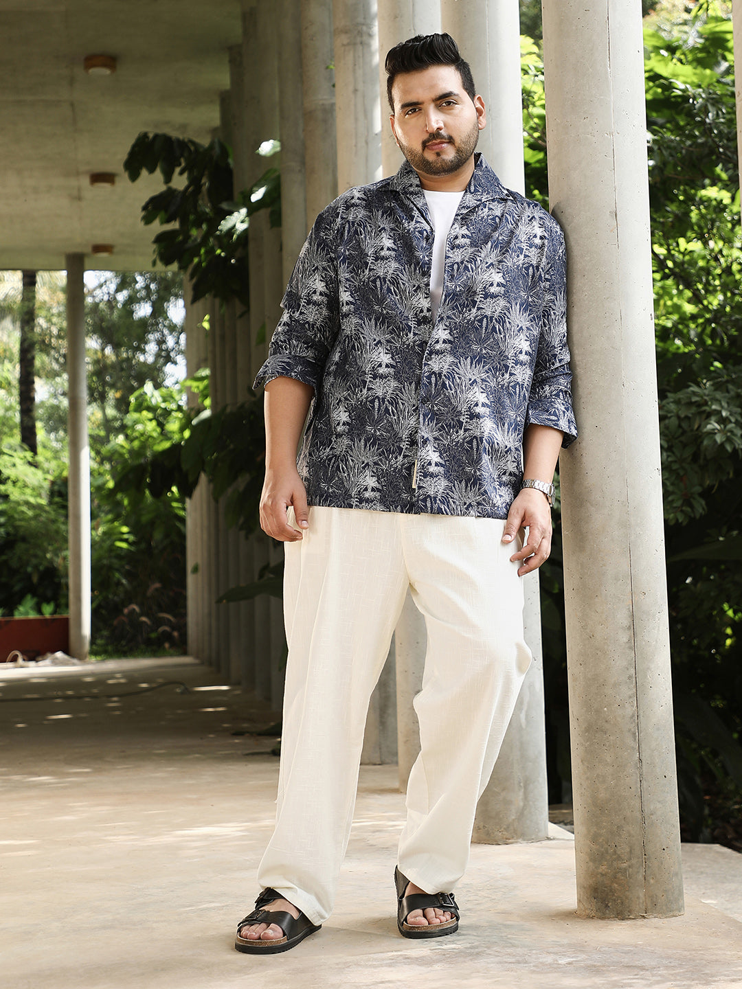 Foliage-Jacquard Button-Down Relaxed Shirt