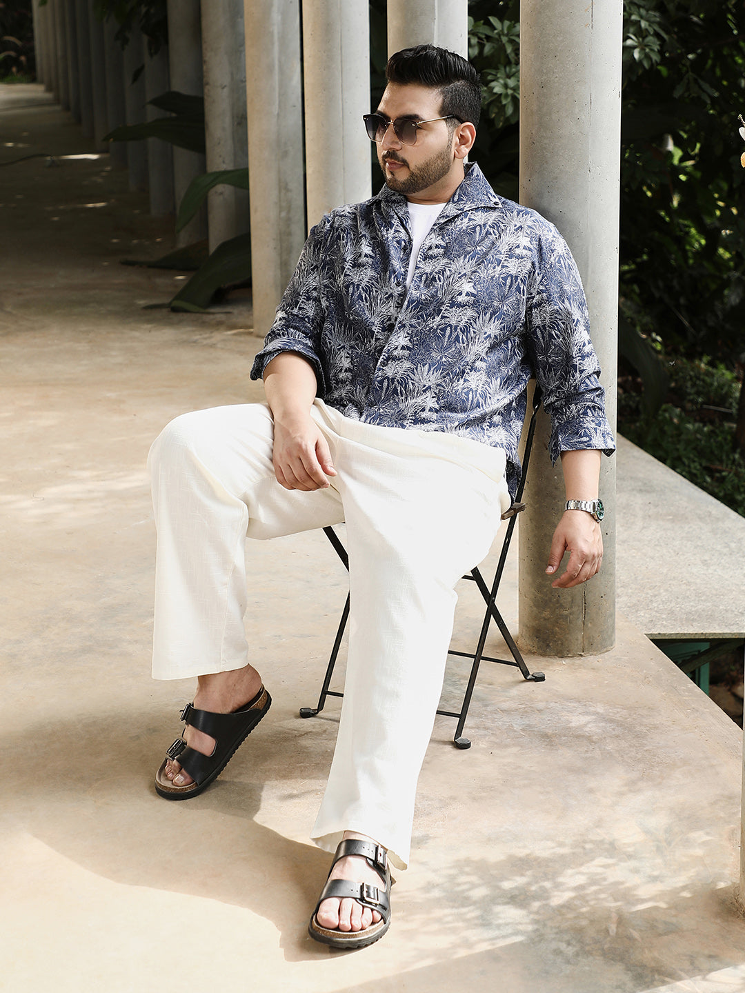 Foliage-Jacquard Button-Down Relaxed Shirt