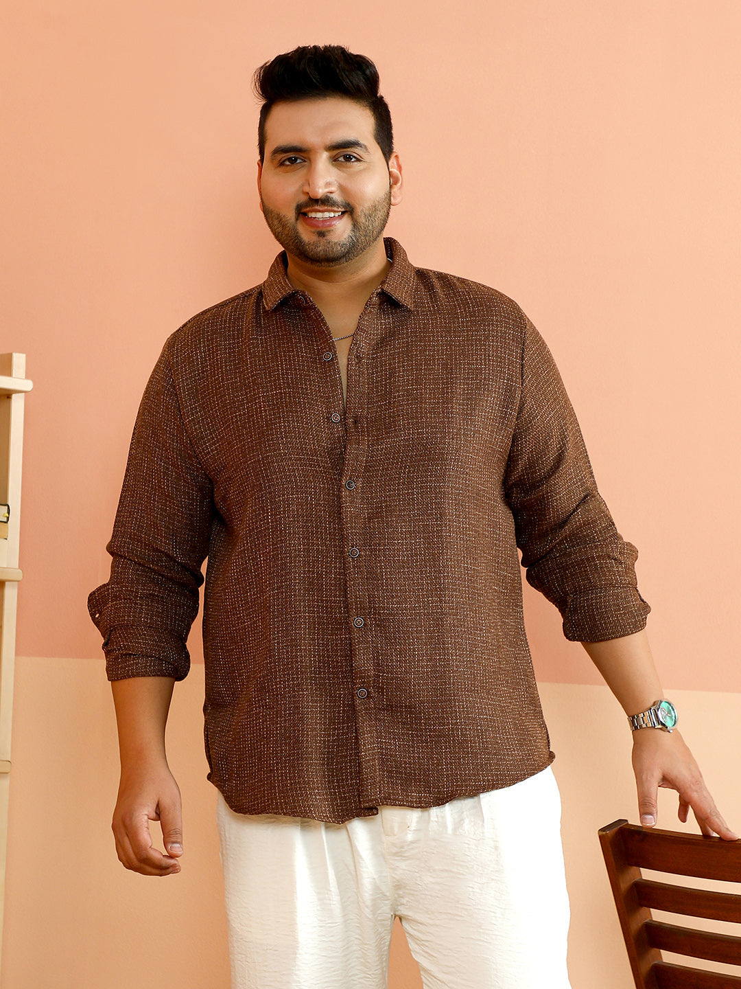 Contrast-Woven Grid Shirt