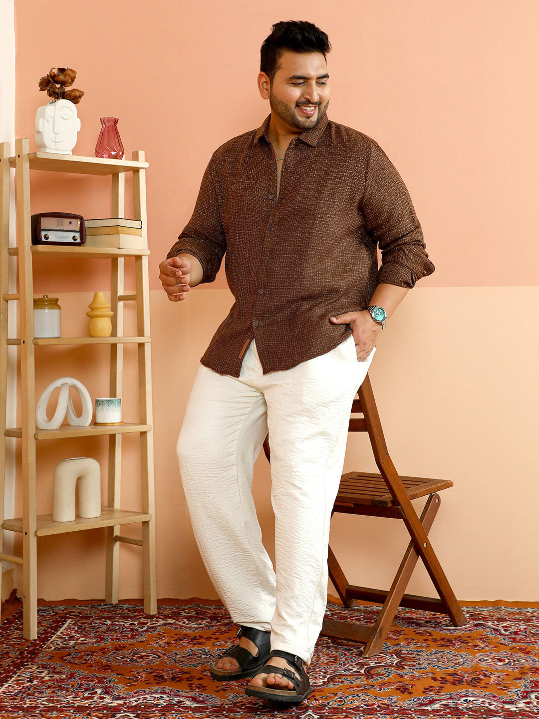 Contrast-Woven Grid Shirt