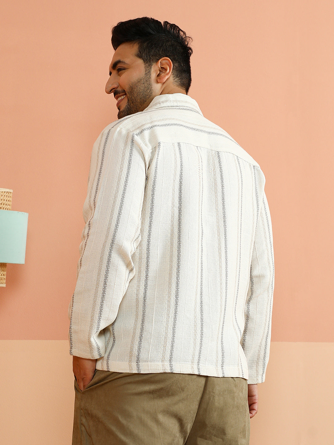 Striped Loose-Weave Cuban Shirt