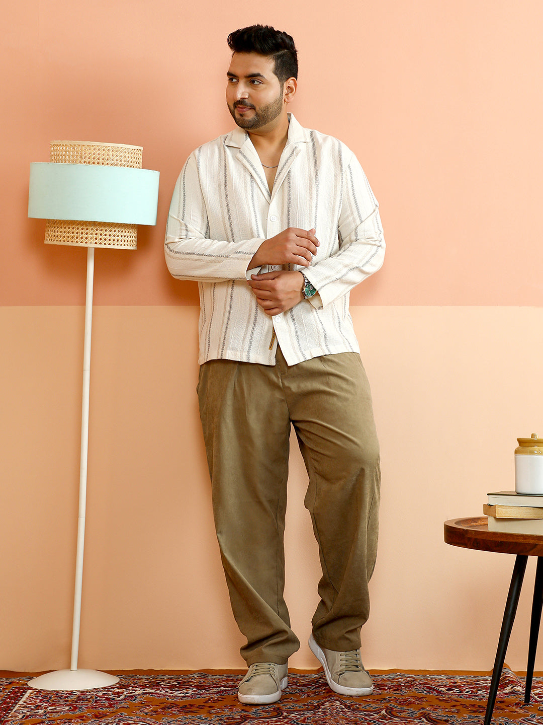 Striped Loose-Weave Cuban Shirt