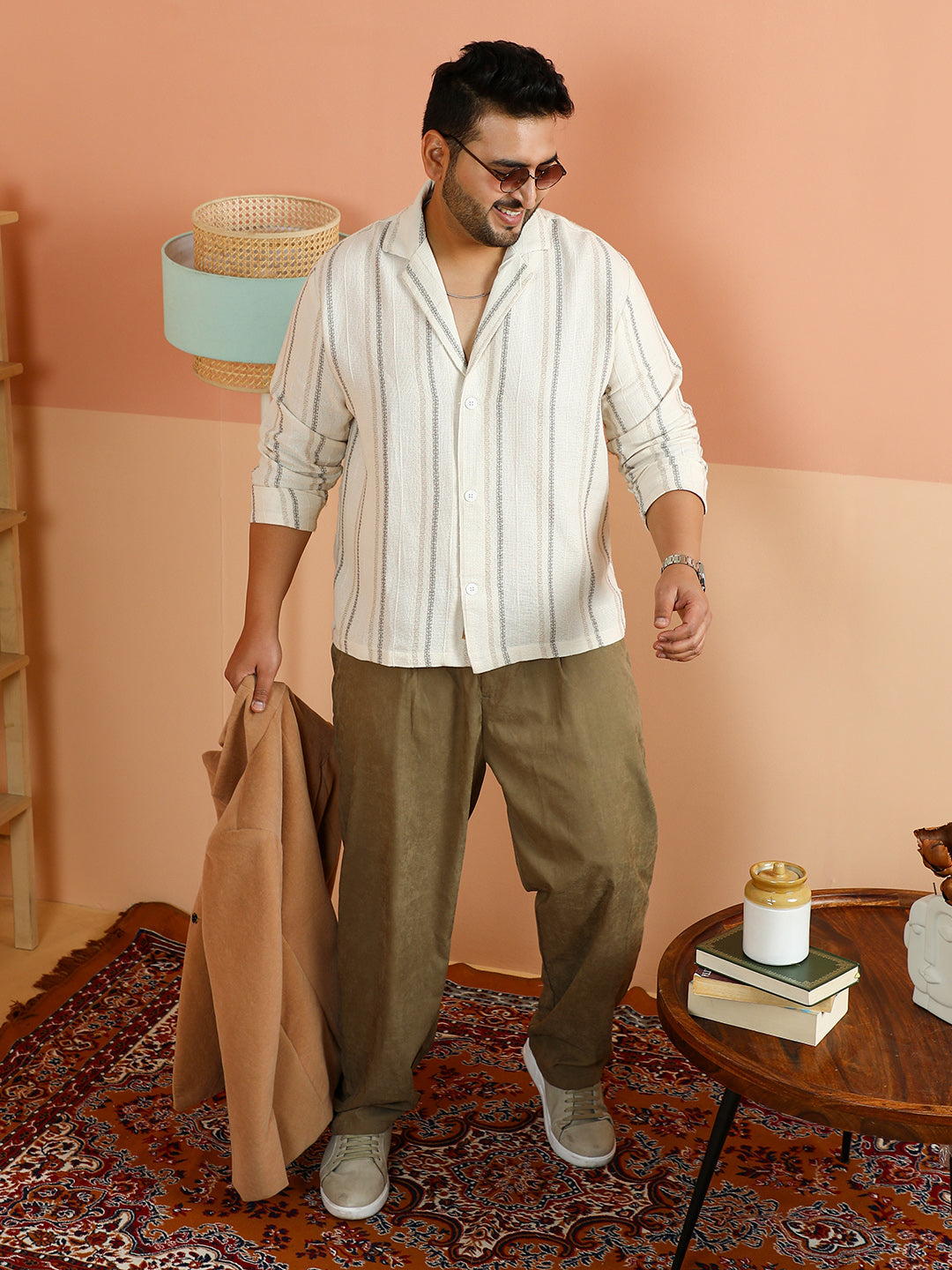 Striped Loose-Weave Cuban Shirt
