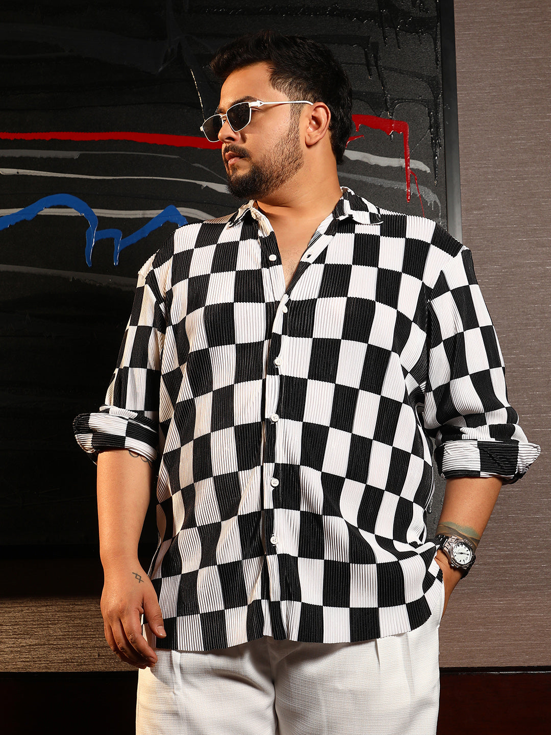 Pleated-Checker Shirt