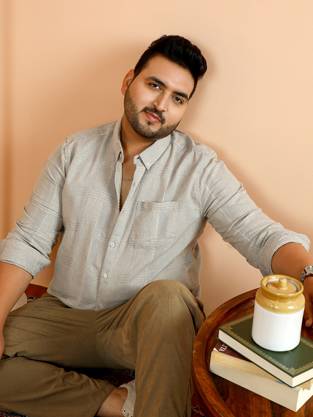 Self-Check Woven Regular Shirt