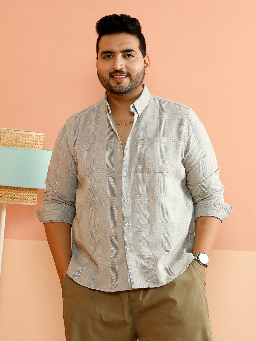 Self-Check Woven Regular Shirt